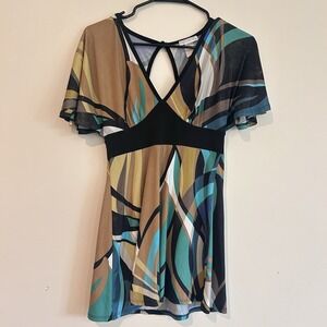 Body Central Y2K Blouse Sz S Babydoll Colorful Disco Shimmer Retro Artsy FLAW